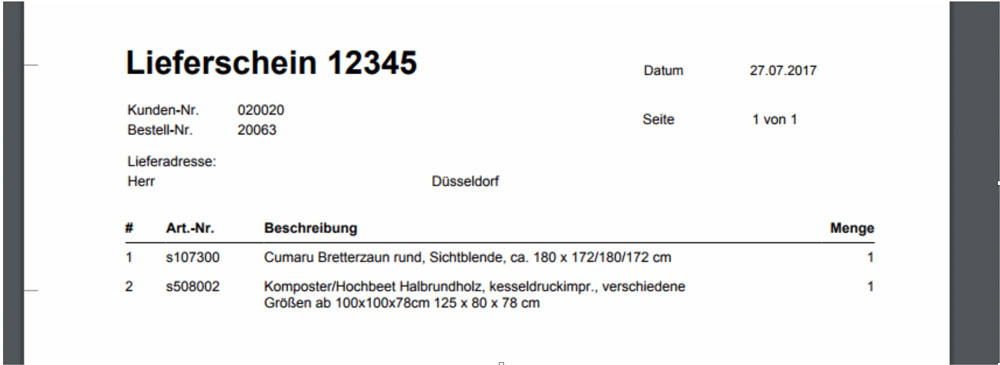 Lieferschein in Shopware