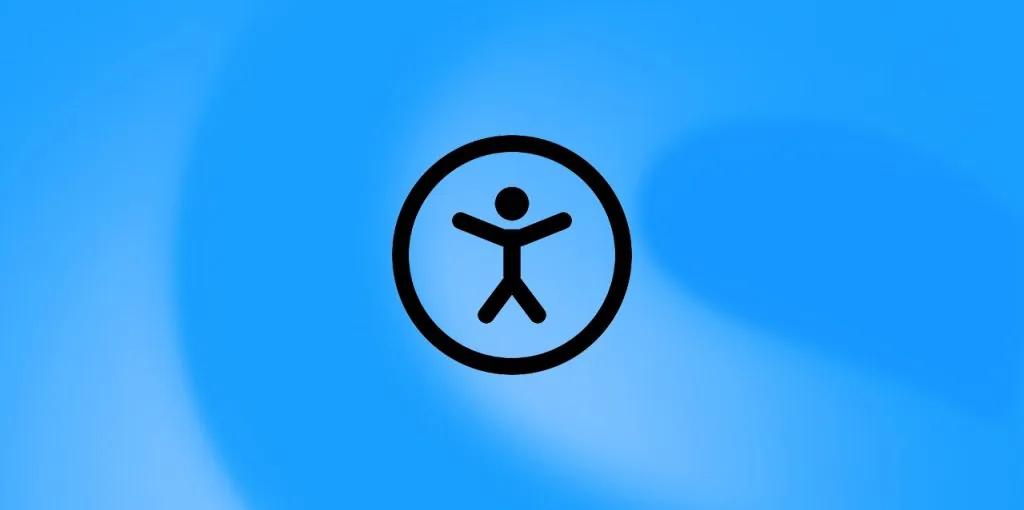 Symbol für digitale Barrierefreiheit – eine stilisierte Strichfigur mit ausgebreiteten Armen in einem Kreis – vor blauem Hintergrund mit angedeutetem Shopware-S-Logo.