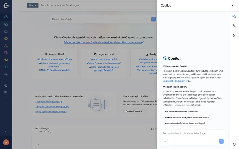 Copilot als Seitenleiste in der Shopware-Administration
